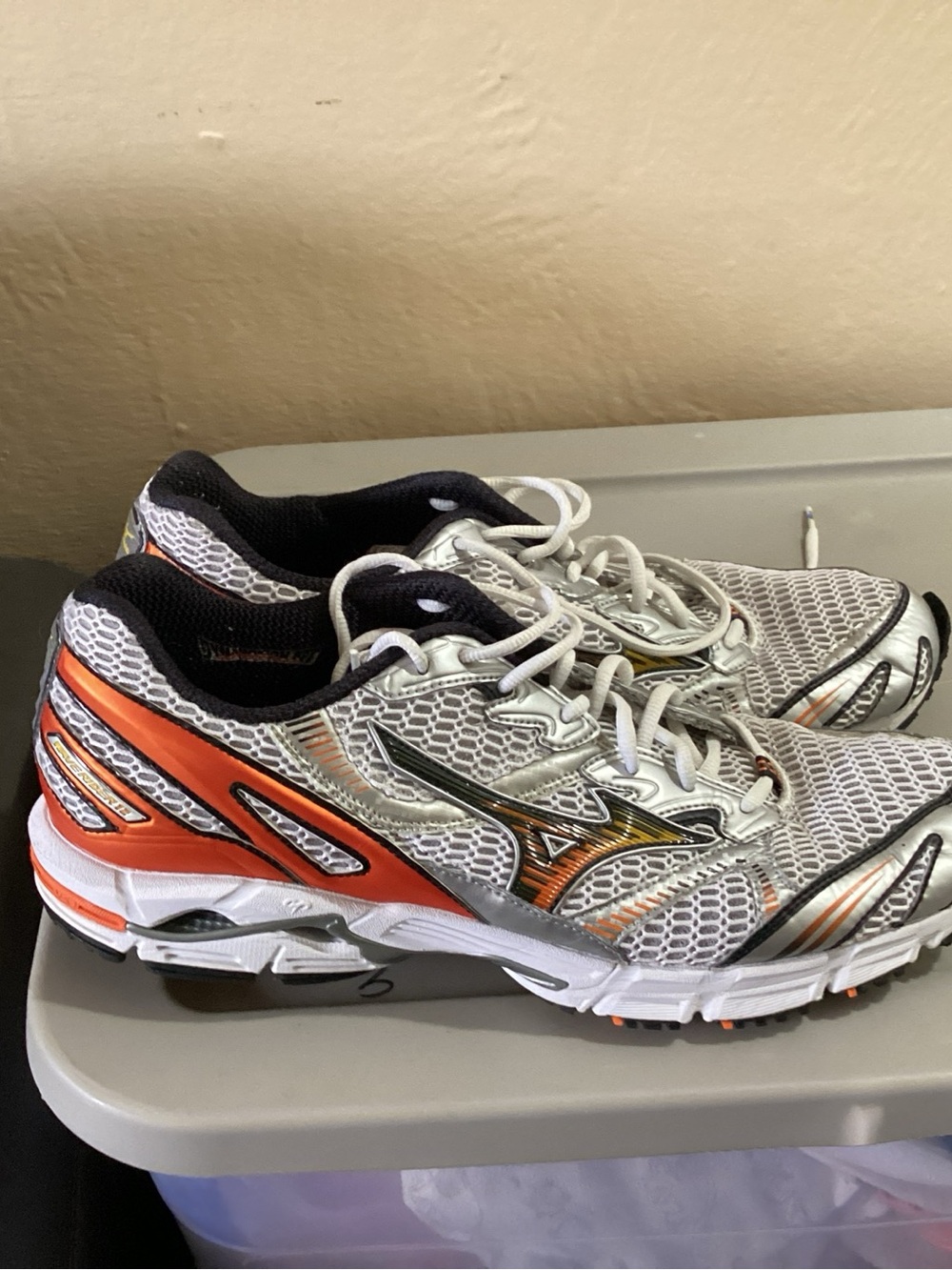 Mizuno White, Orange & Silver Mesh Running Shoes